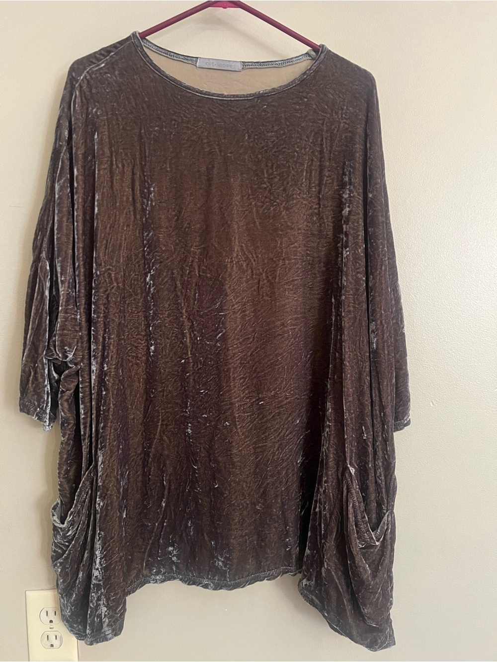 Cut Loose Crushed Velvet Tunic Top - Brown